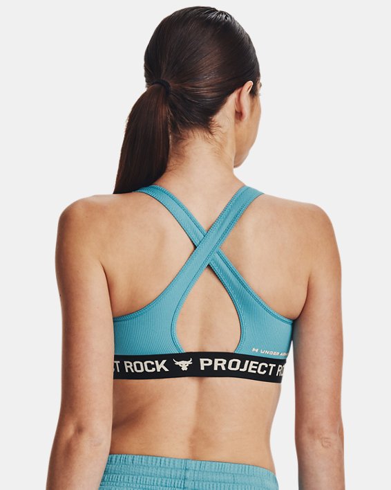 Women's Project Rock Crossback Training Ground Sports Bra, Blue, pdpMainDesktop image number 1